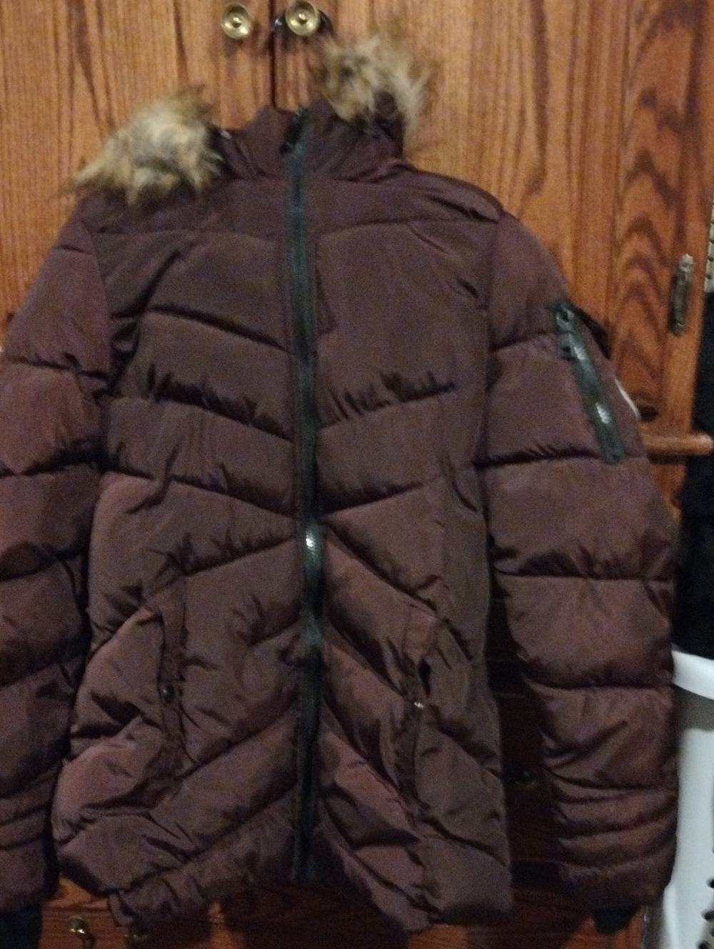 Madden NYC Kids Large Merlot Puffer Jacket with Faux Fur Hood